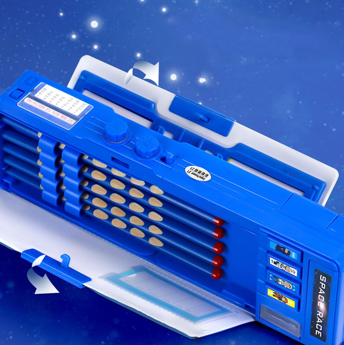 Pop up Multifunction Pencil Case for Kids Unique Stationery Set School Supplies Astronaut Pen Box for School Students Cute Pencil box for Boys with Sharpener Password Lock Schedule Whiteboard(Blue）