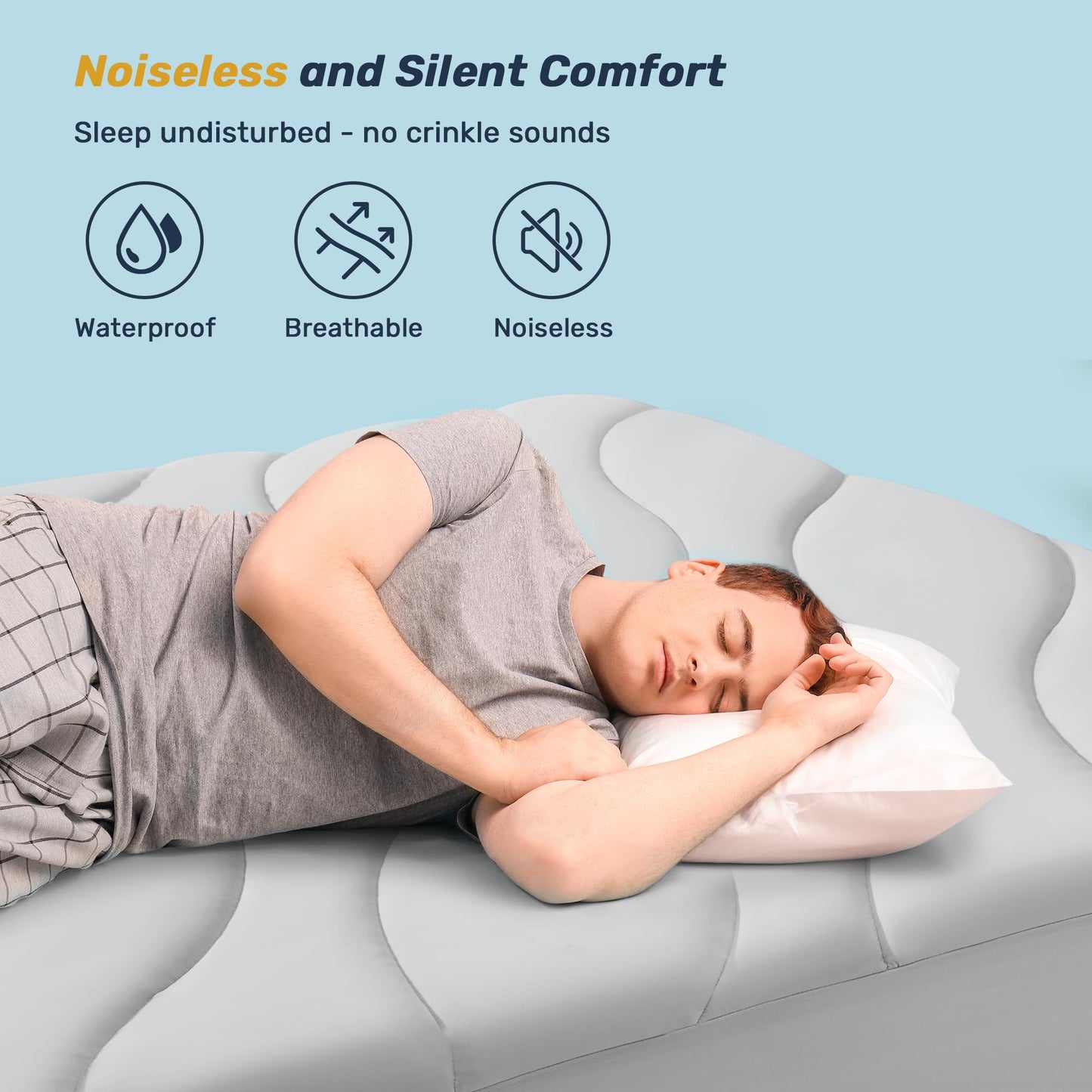 Unikome Ultra Soft Waterproof Mattress Pad Queen, Cooling Mattress Protector for Hot Sleepers, 5-Layers Noiseless Washable Mattress Cover with 8"-21" Deep Pocket (Light Grey, 60x80)