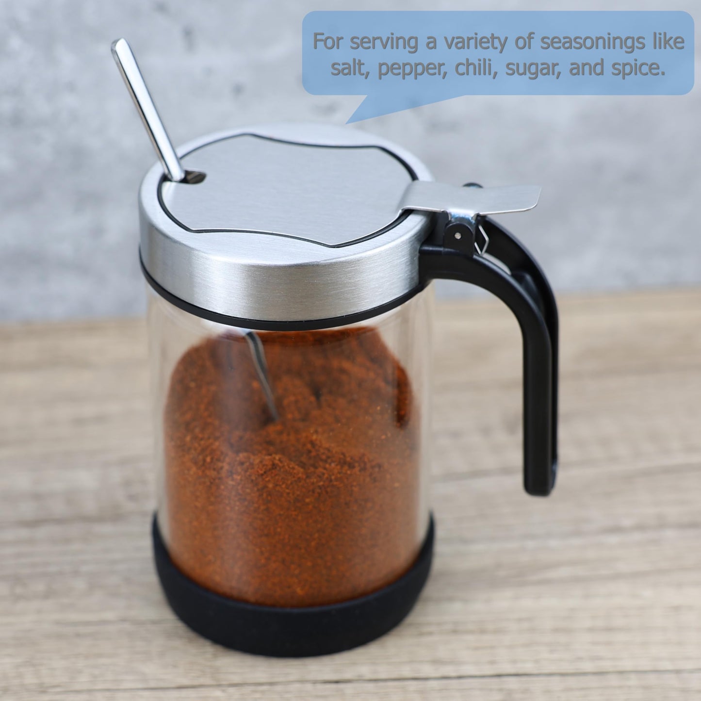 EIKS Clear Glass Condiment Jars with Lids and Spoons for Serving & Storing Seasoning Salt Sugar Spice Pepper, Working in Home Kitchen Coffee Restaurant, Container Capacity 450ml/14.5oz
