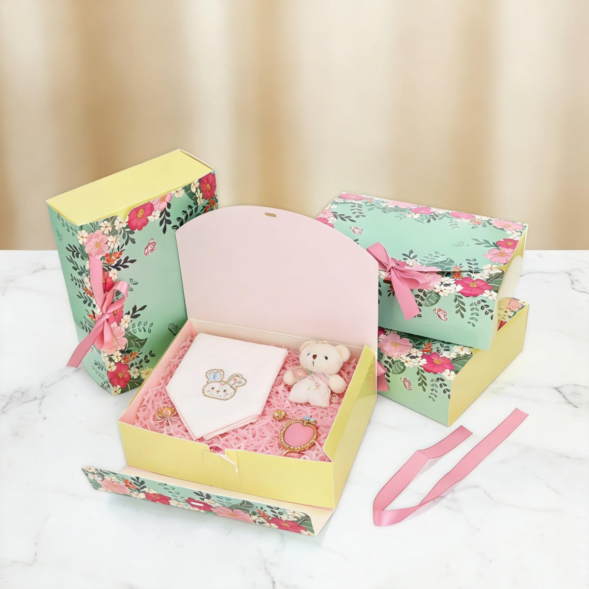 ZAVOOS 20 Pack Gift Boxes with Lids, 10.6 x 7.8 x 3.1 Inch Paper Floral Bridesmaid Proposal Box with Ribbon, Large Decorative Treat Boxes for Presents, Spring Wedding, Birthday, Mother's Day