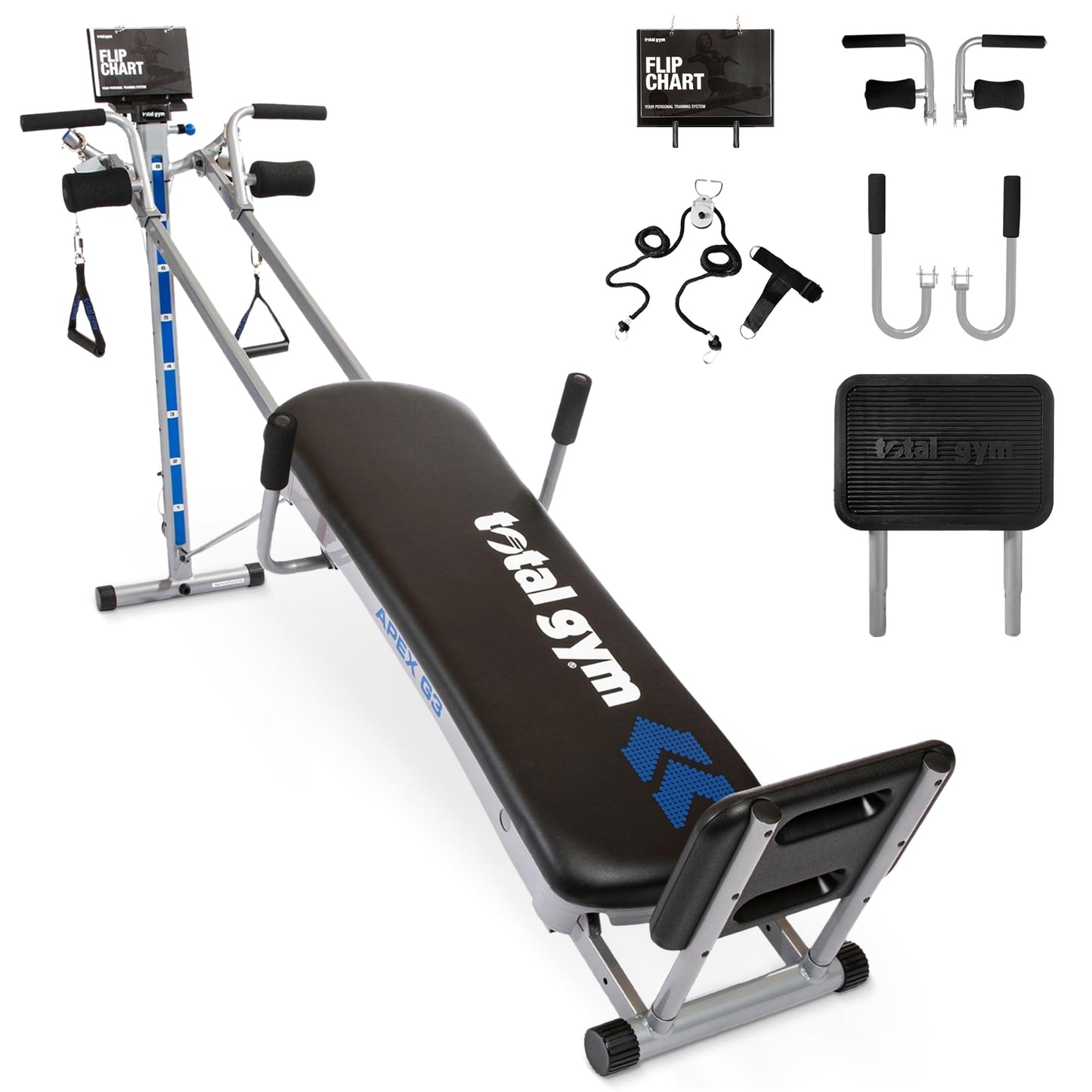 Total Gym Apex G3, Slim-Frame Incline Bodyweight Training Home Exercise Machine w/ 8 Levels of Resistance, Squat Stand, & Basic Accessory Set