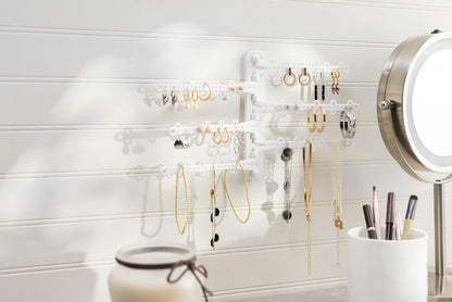 All Hung Up 6-Tier 6" Wall Jewelry Organizer, Command Strips included for Easy Hanging, 120 Hole Earring Organizer, Necklace Organizer, Bracelet Holder, Ring Holder, Rotating Branches (White 6-TIer)