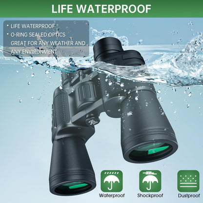 20x50 High Powered Binoculars for Adults, Waterproof Compact Binoculars with Low Light Vision for Bird Watching Hunting Camping Travel Cruise Hiking Sports Stargazing, Christmas Birthday Gifts for Men