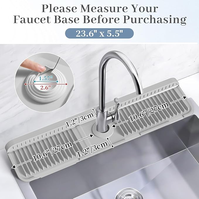 PoYang 24 inch Faucet Mat for Kitchen Sink Splash Guard, 7° Slope Silicone Sink