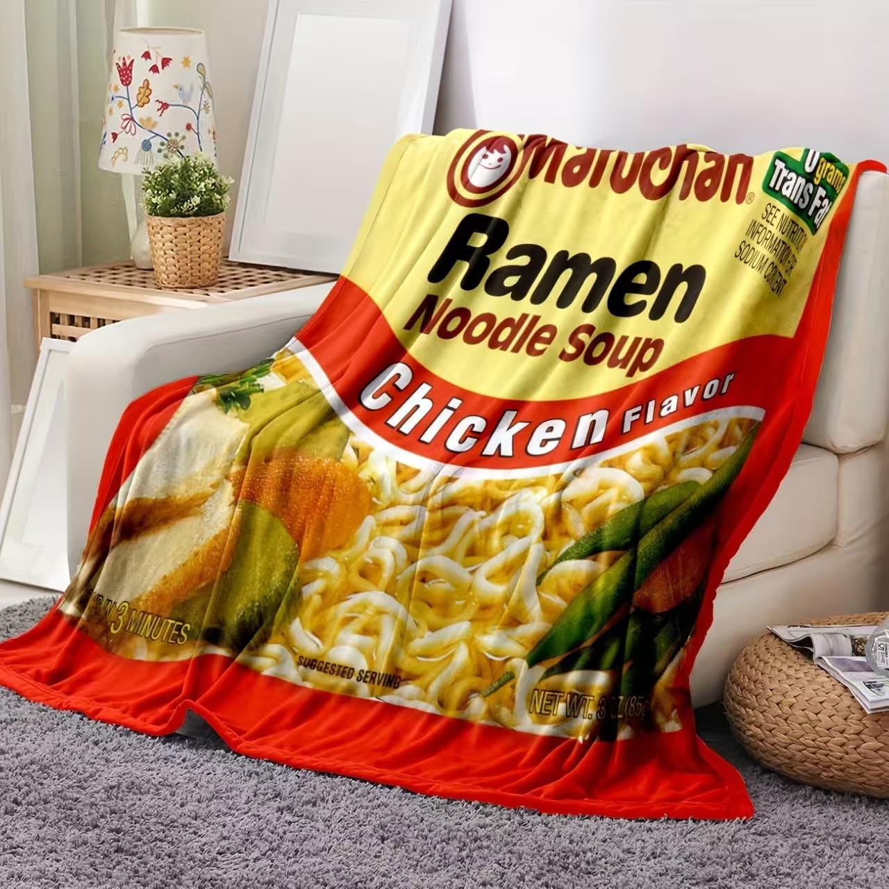 Noodle Soup Chicken Flavor Ramen Blanket, Noodle Blanket, Funny Instant Ramen Noodle Gift Soft Cozy Lightweight Flannel Blanket Plush Throw Blankets for Couch Sofa Bed (50"x40")