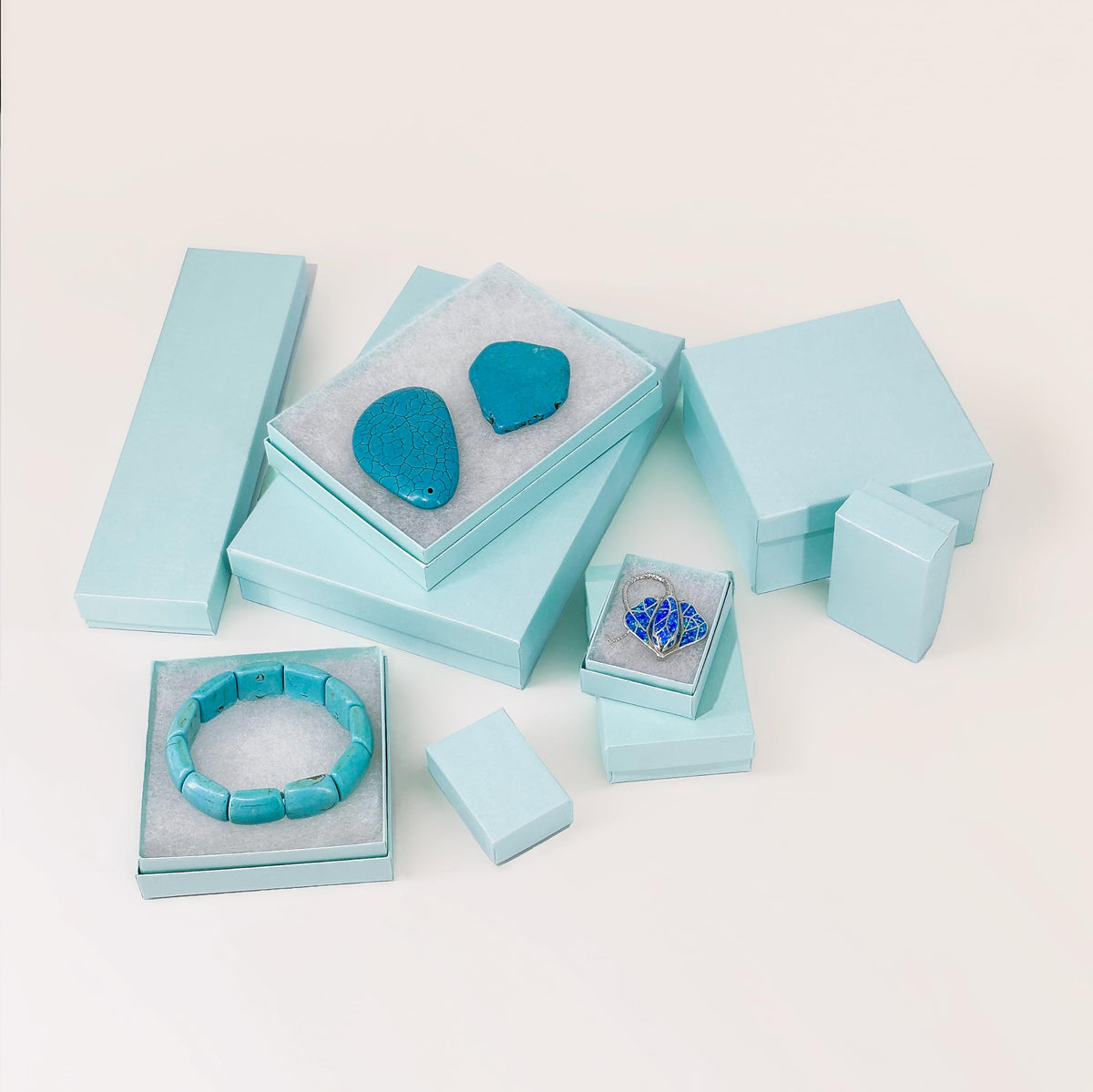 TheDisplayGuys - 25-Pack #11 Cotton Filled Cardboard Paper Jewelry Boxes Gift Case - Pearl Teal (2.1" x 1.8" x 0.8") - for Shipping or Storage