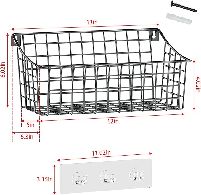 2 Pack Wall Hanging Baskets for Organizing, Large Metal Wire Basket