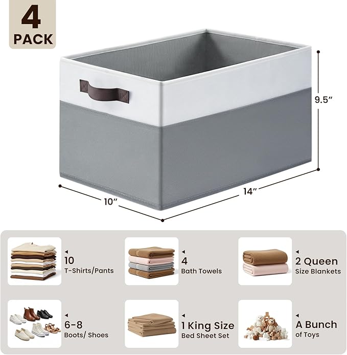 4 Pack Large Closet Storage Baskets Bins