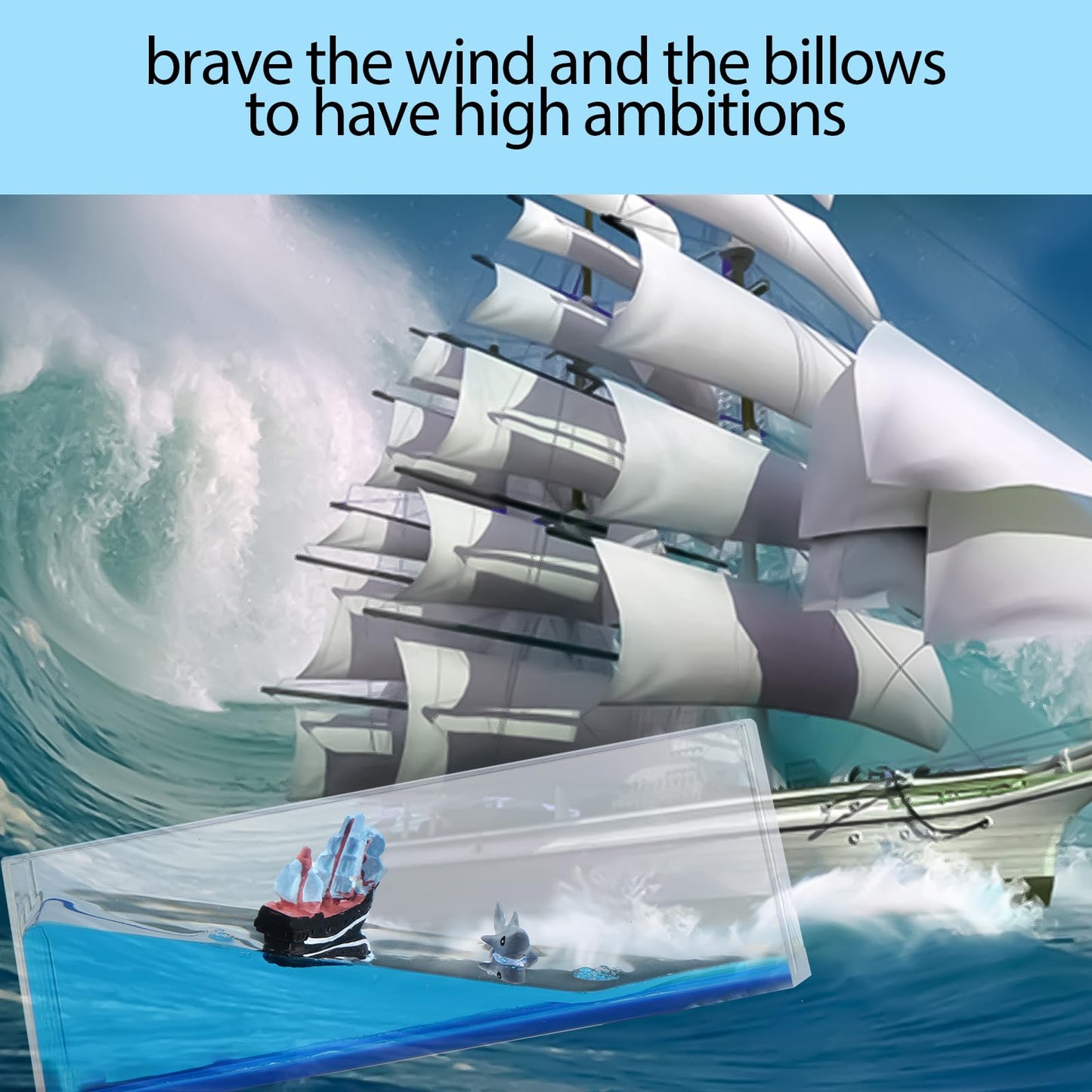 KHZSPP Unsinkable Boat in a Box Acrylic + Pure Water +Mineral Oil + Resin 15.2x5.3x5.2cm for Home Decoration Office Decoration Desk Bookshelf Car Display(Ship+Xiaoyu)