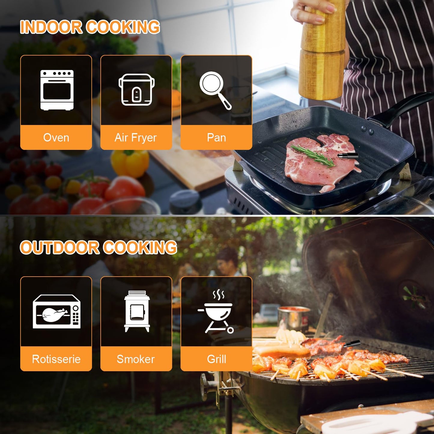 Wireless Meat Thermometer – Digital Cooking Thermometer with Wireless Probe – 500Ft Remote Range Food Thermometer – with iOS & Android Read App -Preprogrammed Temperatures for BBQ, Oven, Grill