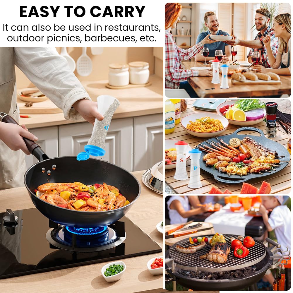 4 Pcs Plastic Salt and Pepper Shakers with Lids, Large Covered Proof Salt Shaker Pepper Container for Home Restaurant Kitchen Camping Outdoor Picnic(2 Blue+2 Red)