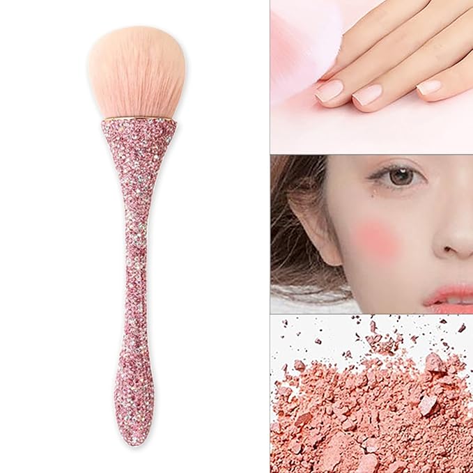 WOKOTO 1pcs Pink Shiny Rhinestone Nail Art Dust Brushes
