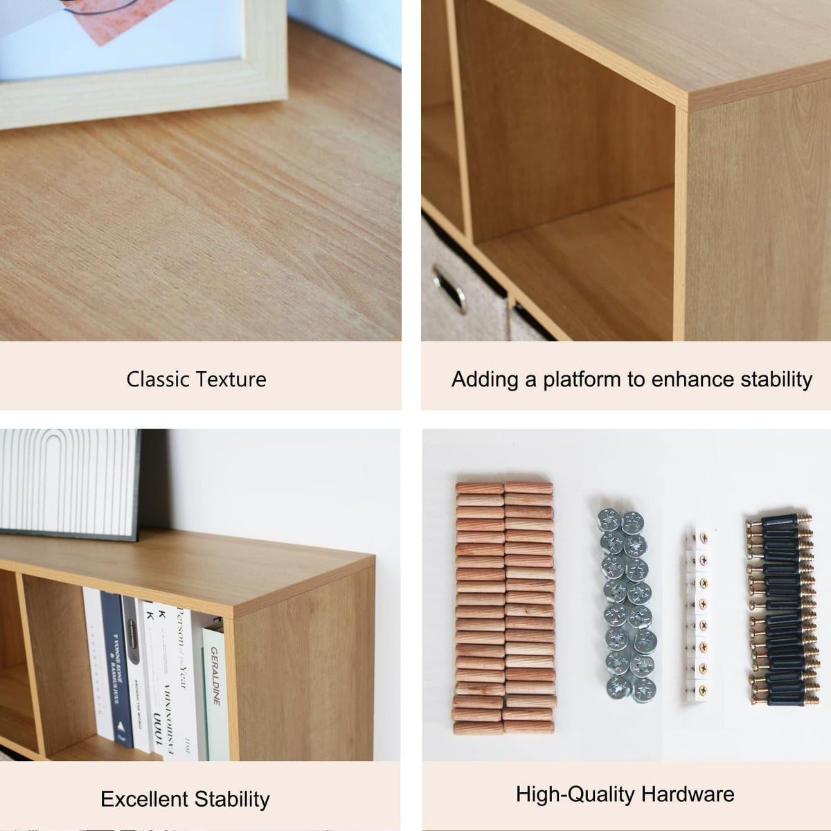 NewBeth Wooden 6 Cube Storage Organizer with Closed Back Panel,Natural Oak Cube Shelf Cubby Storage Organizer with Compartments for Living,Bookshelf, Easy to Install (Oak, 6 Cube-11in)
