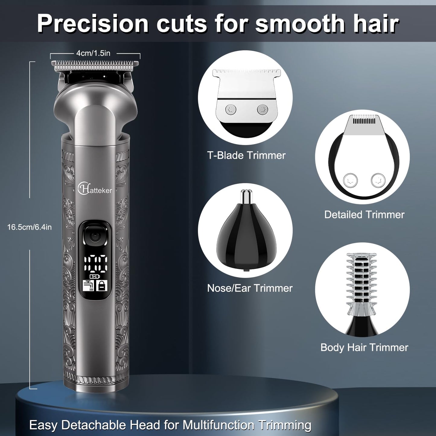Hatteker Professional Hair Clippers for Men Beard Trimmer Clippers and Trimmer Set Waterproof T-Blade Trimmer Cordless Grooming Kit Nose Body Hair Trimmer Barber Clippers
