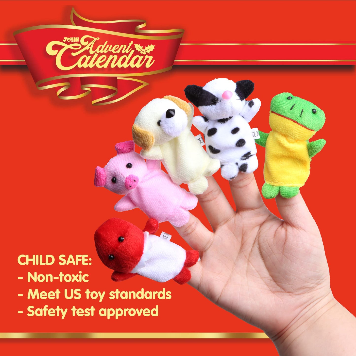 JOYIN Christmas Advent Calendar 2025 with Finger Puppets,24 Days Christmas Countdown Advent Calendar with Plush Animal Finger Puppets for Girls Kids Party Favors,Classroom Prizes Xmas Party Favor Gift
