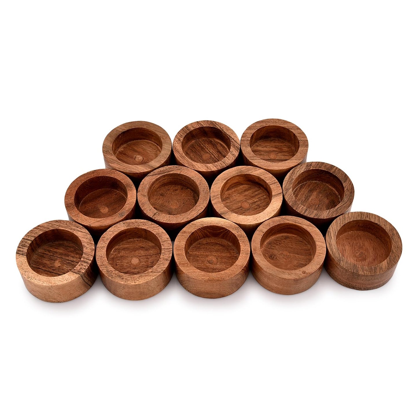 NIRMAN Acacia Wood Tealight Candle Holder for Wedding, Party, Birthday, Holiday, Home Decoration (2.25" x 2.25" x 1"), (Set of 12)