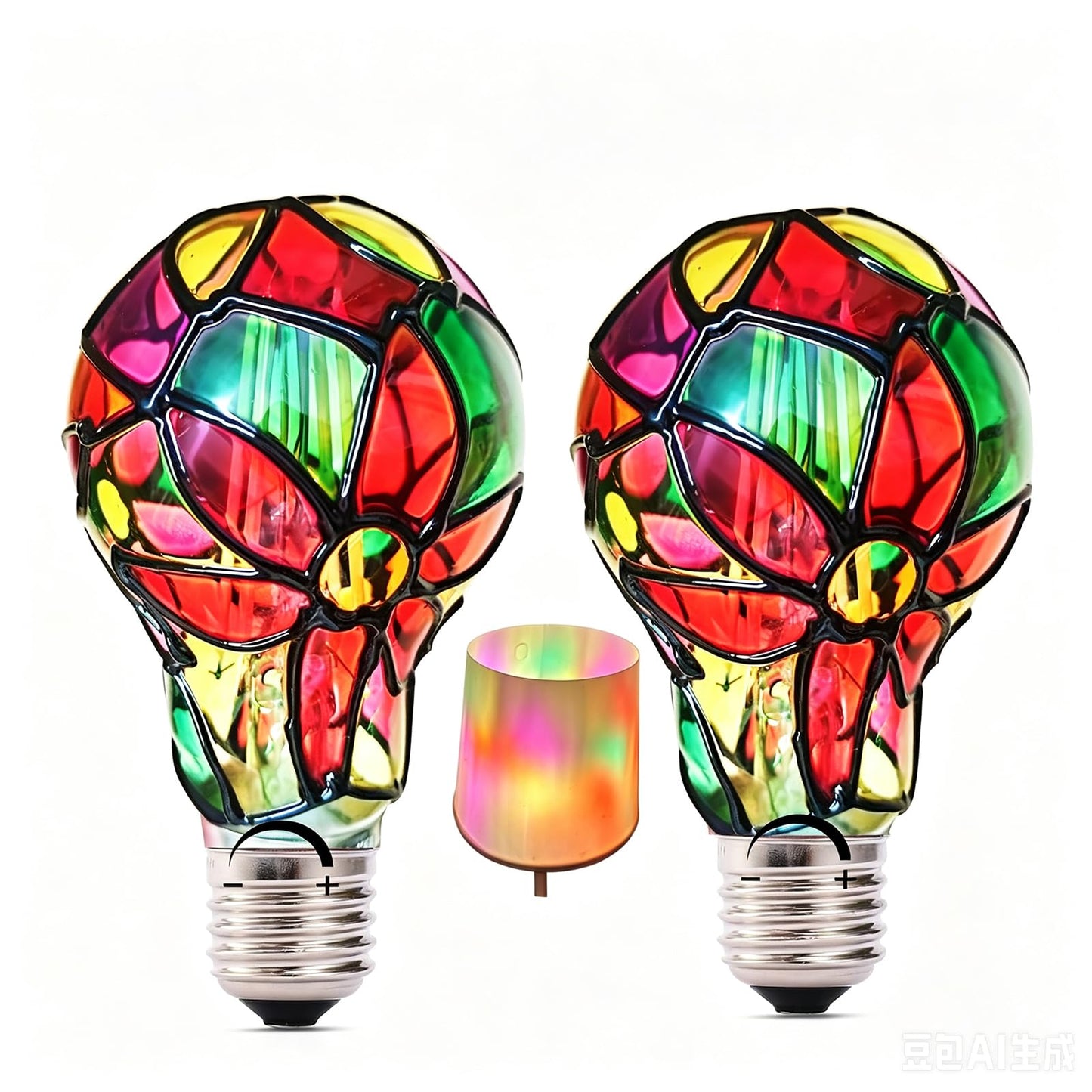 POXIN Dimmable Stained Glass LED Light Bulb,E26 Base Warm Light 2700K 5 Watts A19/A60 LED Light Bulbs,Sunflower Tiffany Lamp for Bedside Living Room Dormitory Dining Room Decorate Gift 2Pack