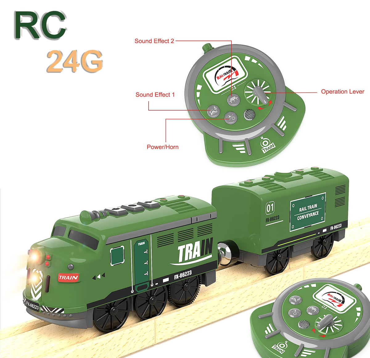 Train Toy Remote Control Locomotive, Motorized Train Set for Wooden Track, Electric Trains with Sound & Lighting Effects Compatible with Thomas, Brio, Chuggington