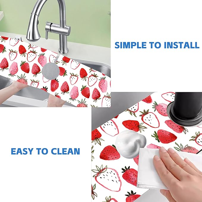 Watercolor Strawberry Kitchen Sink Splash Guard Absorbent Fast Drying Mat