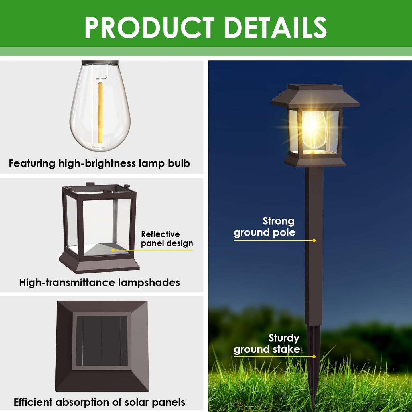 Benany Solar Outdoor Lights, 12 Pack Solar Pathway Lights Waterproof, Landscape Lighting for Path Walkway Lawn Garden Yard Outside Décor, Brown