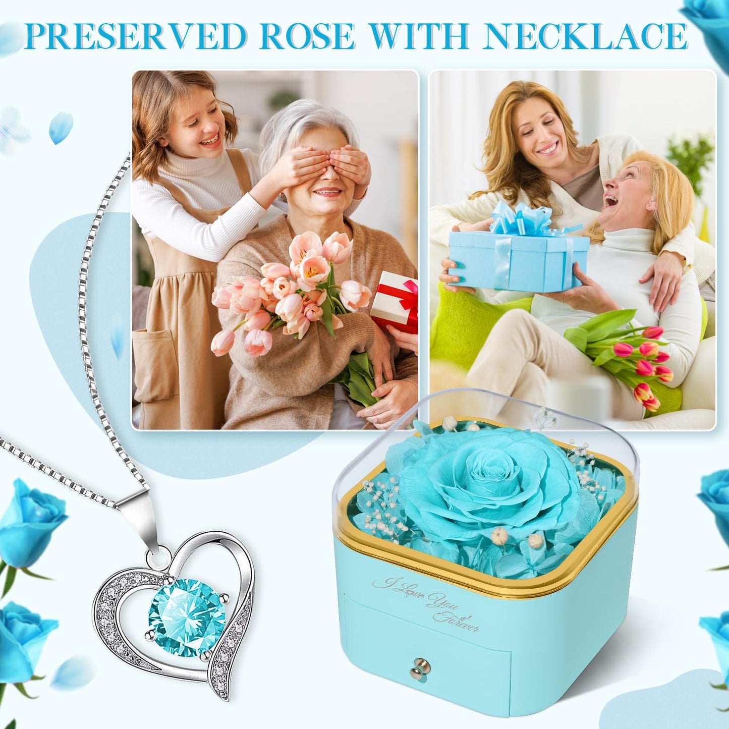 Beferr Valentines Day Gifts for Her Preserved Real Rose with Necklace Eternal Roses Forever Flowers for Delivery Prime Mothers Anniversary Birthday Gifts for Women Mom Grandma Wife Daughter Girlfriend