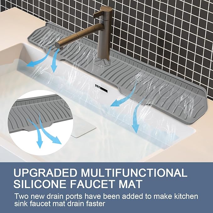 Sink Drain Mat Behind Faucet, Faucet Guard Draining Mat, 90° Foldable Tap