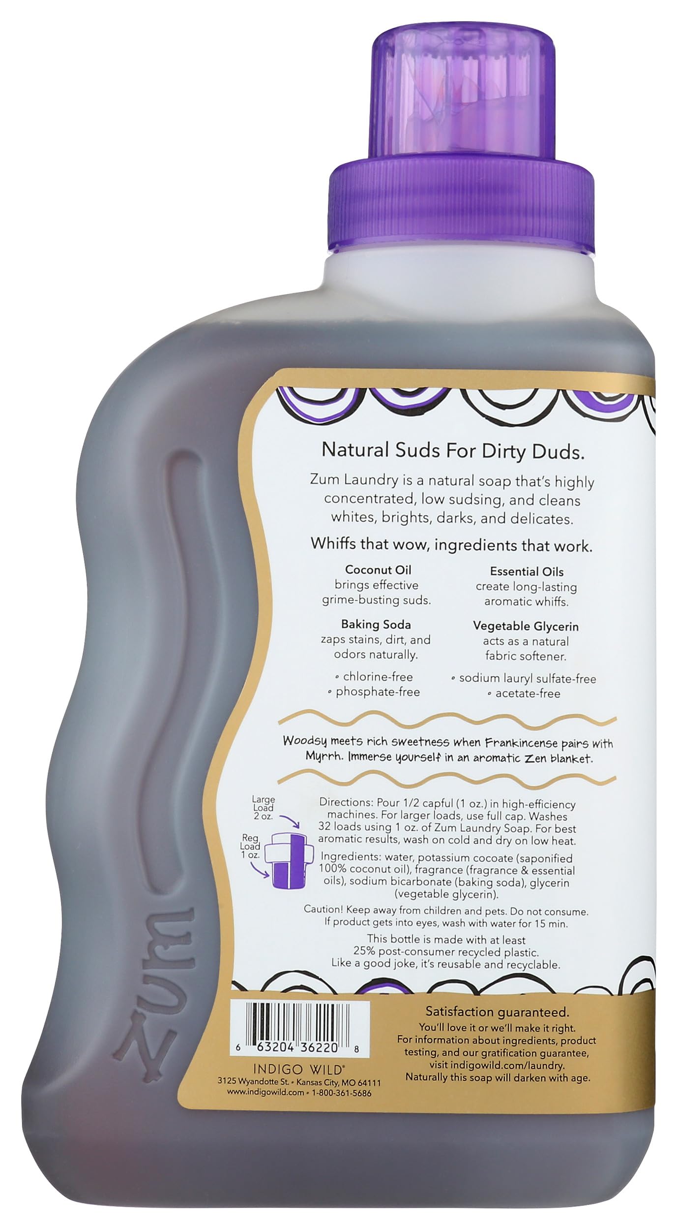 Indigo Wild, Zum Clean, Aromatherapy Laundry Soap, Frankincense & Myrrh,32 fl oz
