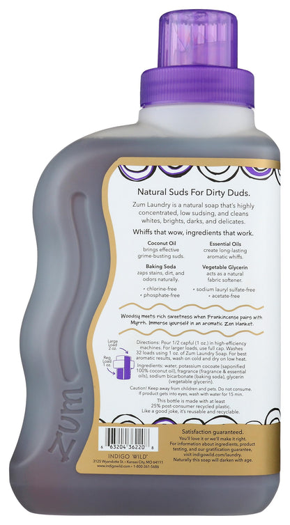 Indigo Wild, Zum Clean, Aromatherapy Laundry Soap, Frankincense & Myrrh,32 fl oz