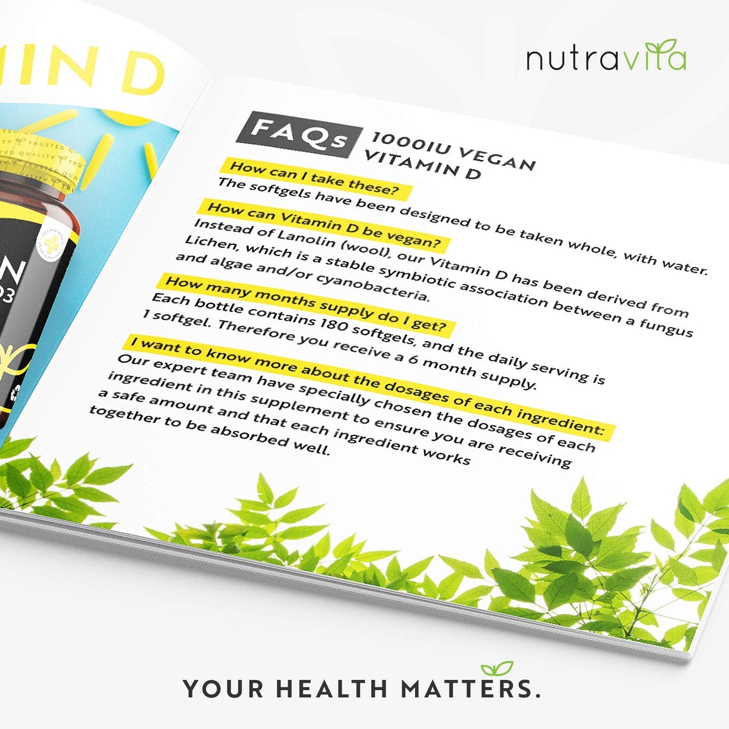 Vegan Vitamin D 1000iu (25ug) - Plant-Based Vitamin D3 Softgel Capsules Derived from Lichen - Maintenance of Healthy Immune System, Muscles, Bones & Teeth - 180 Softgels - Made in The UK by Nutravita