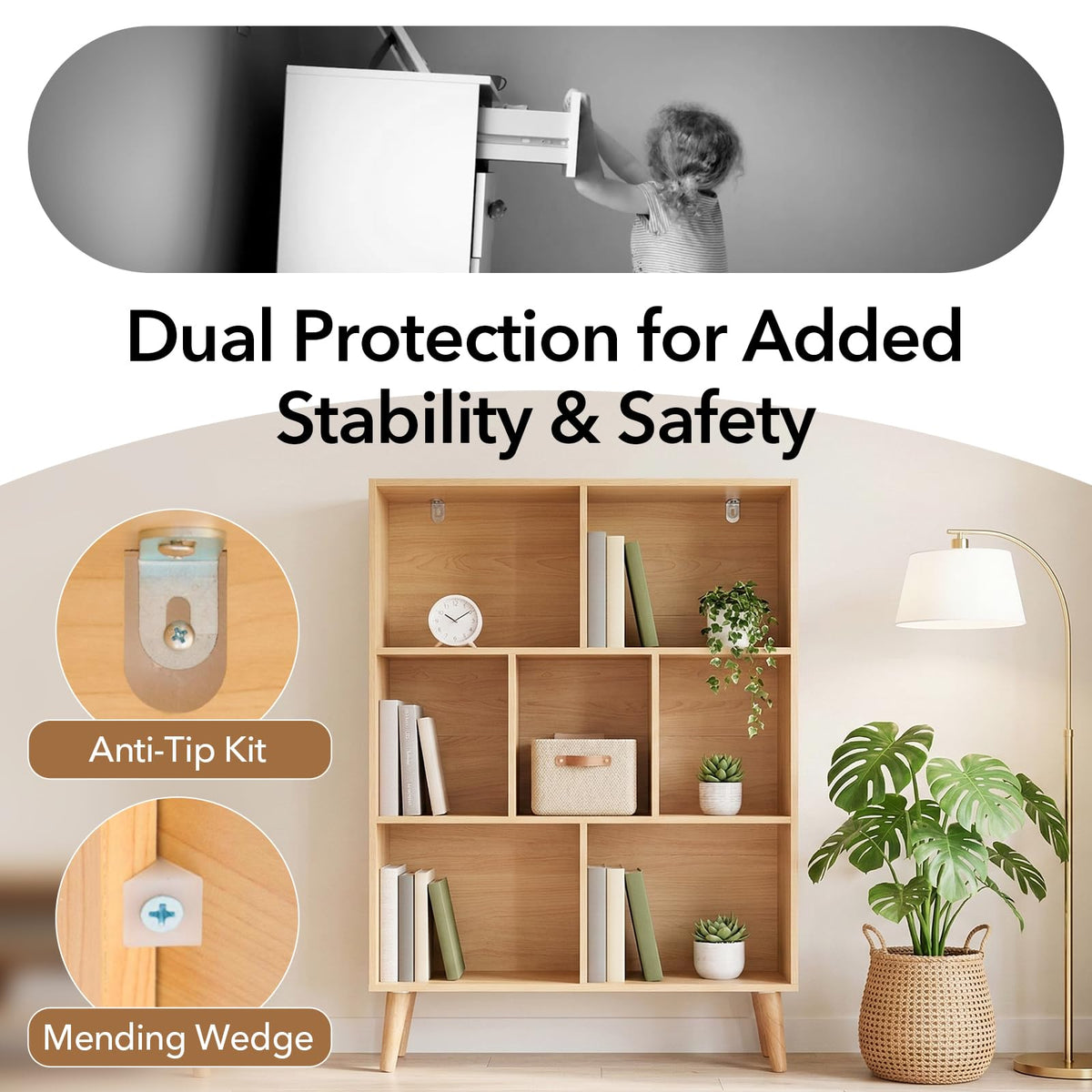 DUMOS Book Shelf, 7 Cube Storage Organizer with Legs, 3-Tier Modern Wooden Bookcase, Open Standing Display Shelf for Living Room, Bedroom, Office, Light Pine