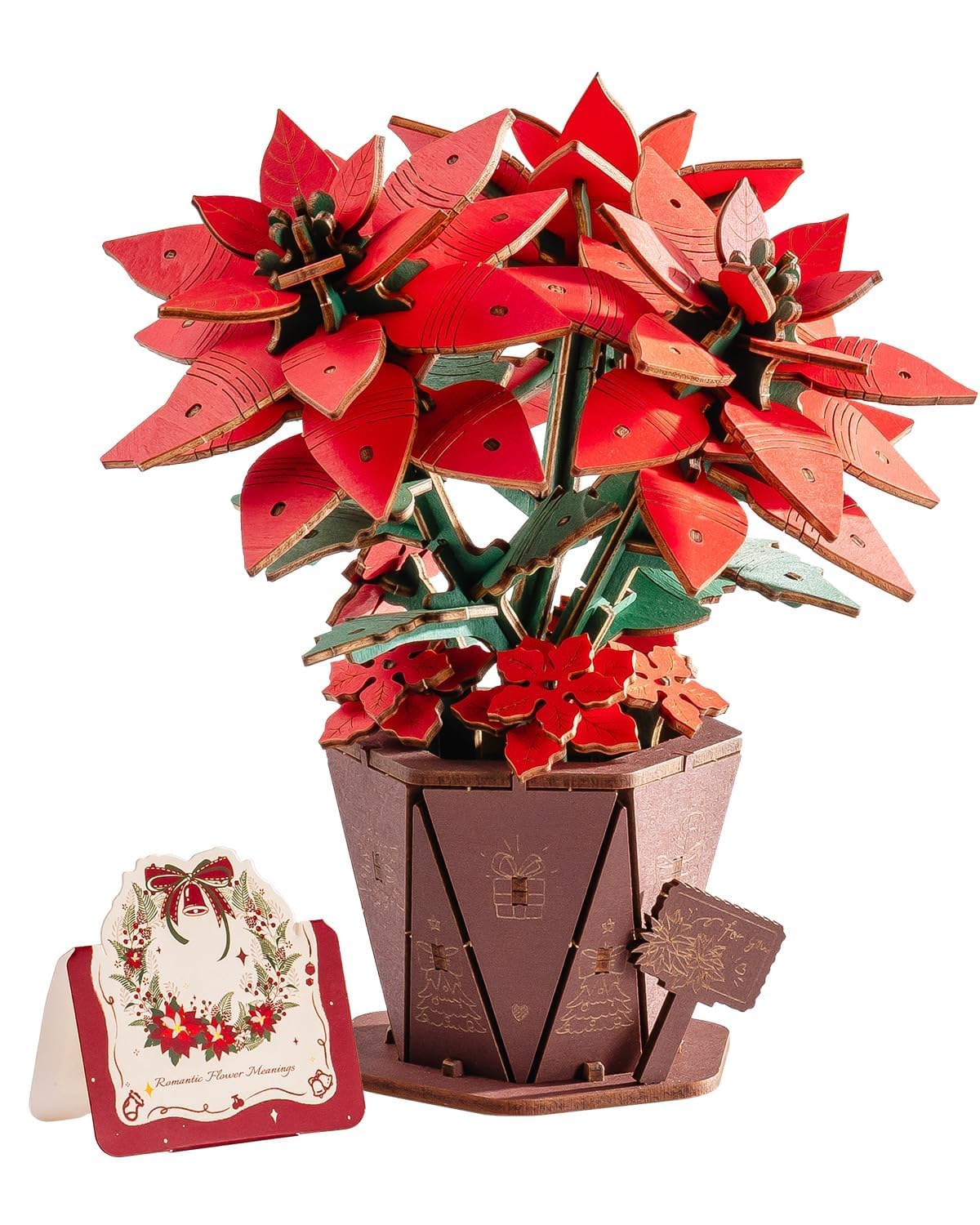 Wowood 3D Flower Wooden Puzzles for Adults-Poinsettia, Mothers Day DIY Wooden Flowers Model Kit Building Set Crafts Gifts, Artificial Botanical Collection Creative Gift Ideas/Housewarming(153PCS)