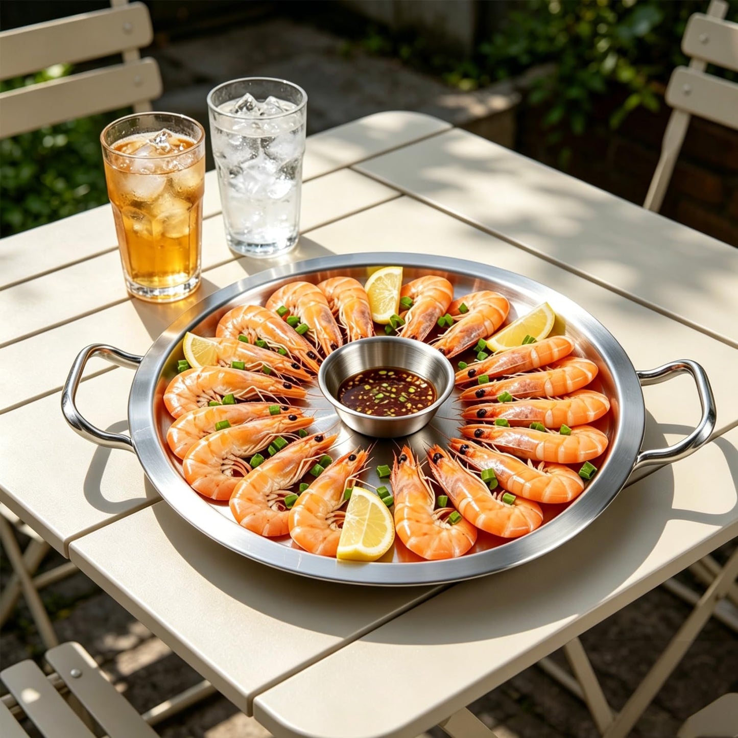 2 Set 12 Inch Chilled Serving Trays for Parties, Shrimp Cocktail Serving Dish with Ice Tray, Stainless Steel Chilled Party Platter, Cooling Charcuterie Serving Board for Fruits Veggies Buffet Parties