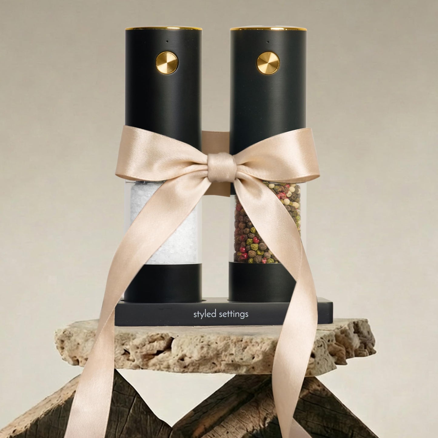 Electric Salt and Pepper Grinder Set Rechargeable – Black and Gold Salt and Pepper Shakers with USB-C Charging, Adjustable Grind, LED Light, One Touch Control, Stainless Steel Body