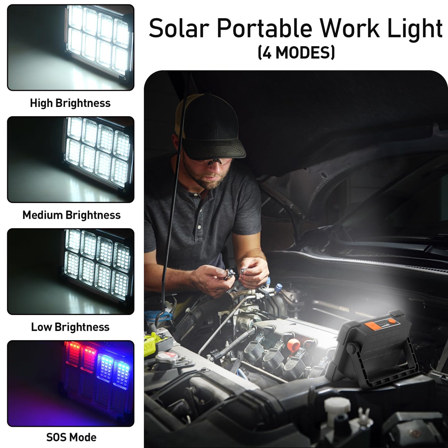 OHAYORI LED Rechargeable Work Light, Portable Floodlight with Power Bank, 4 Modes LED Rechargeable Spotlight, Waterproof Outdoor Emergency Security Light for Fishing, Hiking, Car Repairing