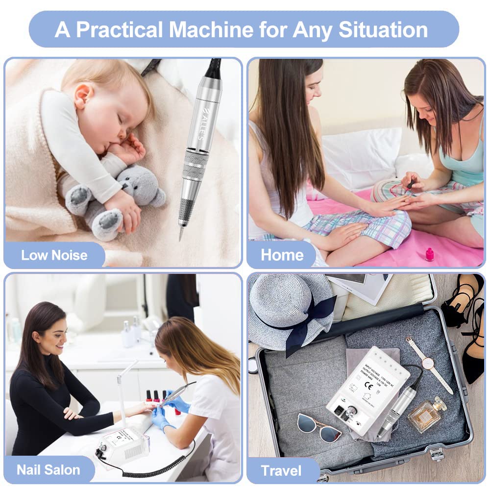 Professional Nail Drill Machine 30000 RPM Efile Electric Nail Filer Kit for Finger Toe Nails, Acrylic Gel Nails, Manicure Pedicure Drill with 6Pcs Nail Bits, 106Pcs Sanding Bands - Pink