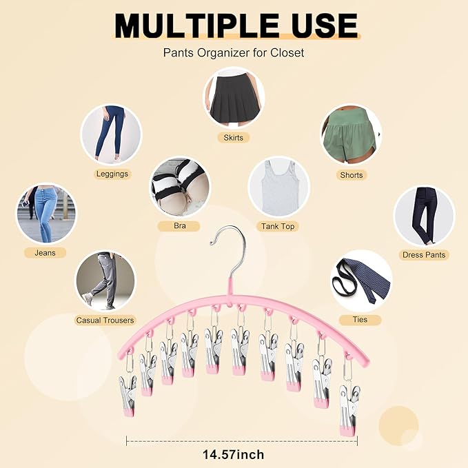 Legging Organizer for Closet, Metal Yoga Pants Hangers 2 Pack w/10 Clips Holds