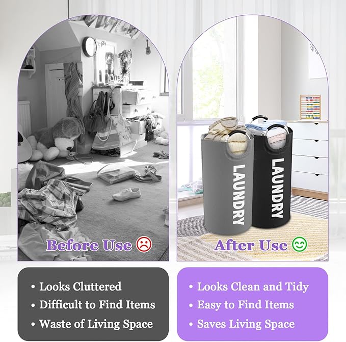 2Pcs Large Laundry Hamper for Adult, 95L Folding Clothes Basket