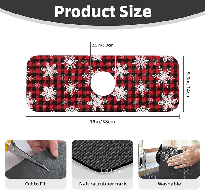 Christmas Snowflake Ho Red Black Buffalo Plaid Kitchen Sink Splash Guard Faucet