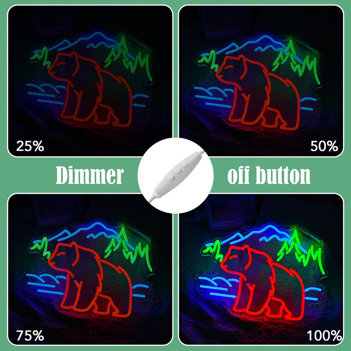 JLEWUINH Bear Neon Sign for Wall Decor Dimmable Mountain LED Neon Light Bear Mountains Neon Light Signs Powered by USB for Living Room Hotel Zoo Neon Decor(16.5”*12.6”)