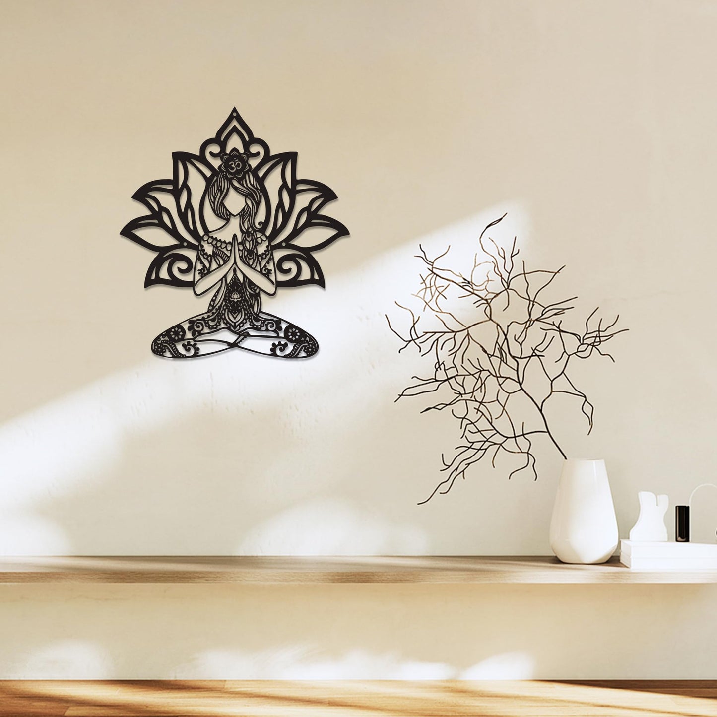 Rajukit Zen Wall Art–Meditating Girl & Lotus Metal Wall Decor–Serene Meditation & Yoga Room Decor for Mindful Spaces