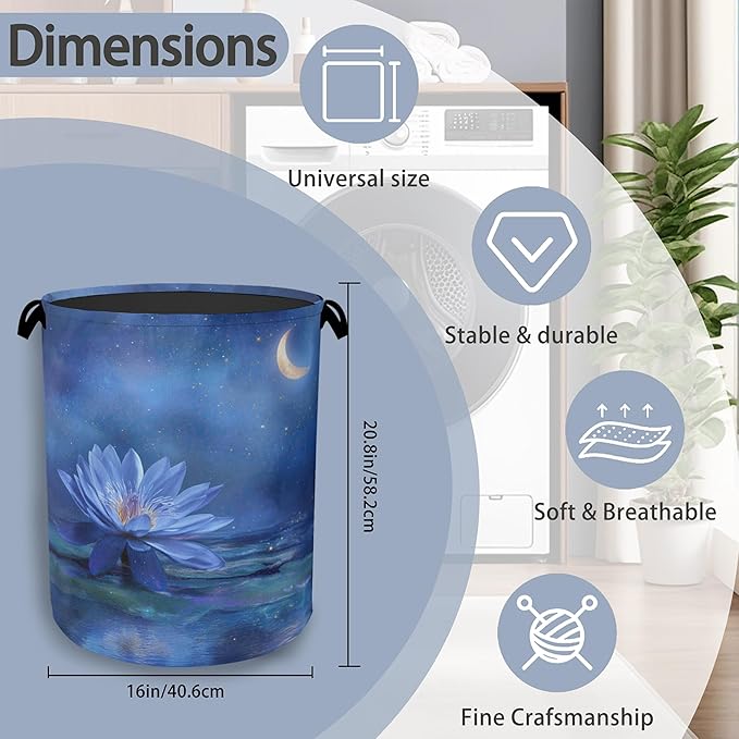 Water Lily Laundry Basket, Moon Oxford Cloth Laundry Hamper