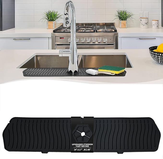 Kitchen Faucet Sink Splash Guard, Sink Draining Pad Behind Faucet, Rubber