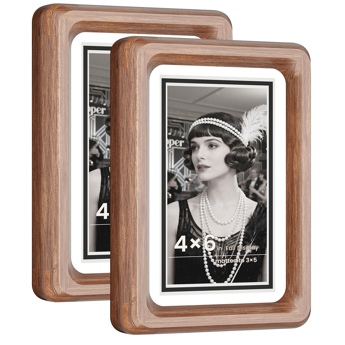 WILTYAPF 2 Pack 4x6 Premium Natural Walnut Wood Picture Frame, Handcrafted with Solid Wood Back & HD Tempered Glass, Rich Wood Grain, Matted for 3x5 Photos, Wall Mount or Tabletop Display