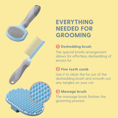 The Cat Ladies Cat Grooming Kit - 5 Piece Brushes Kit - With Comb and Matted Fur Undercoat Deshedding Cat Hair Brush for Long Haired Cats or Short Haired Kittens or Bunny Rabbits