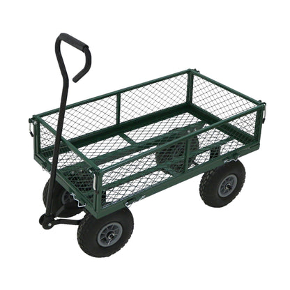 Oypla Heavy Duty Metal Gardening Trolley - Green Trailer Cart