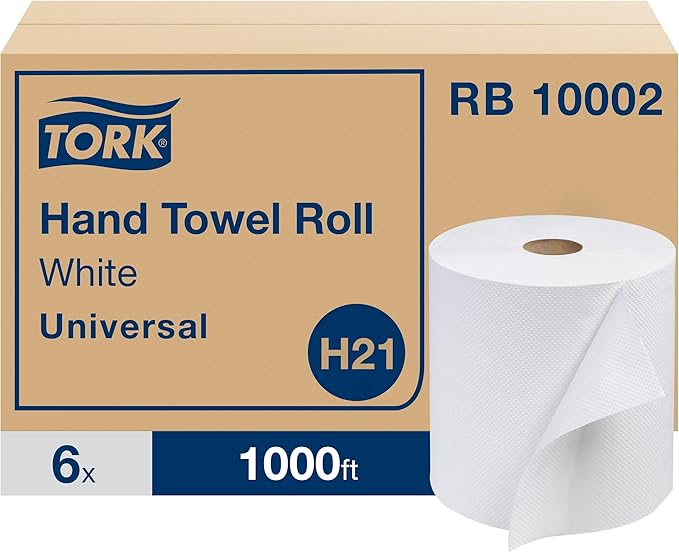 Tork Paper Hand Towel Roll White H21, 100% Recycled Fiber, 6 Rolls x 1000 ft