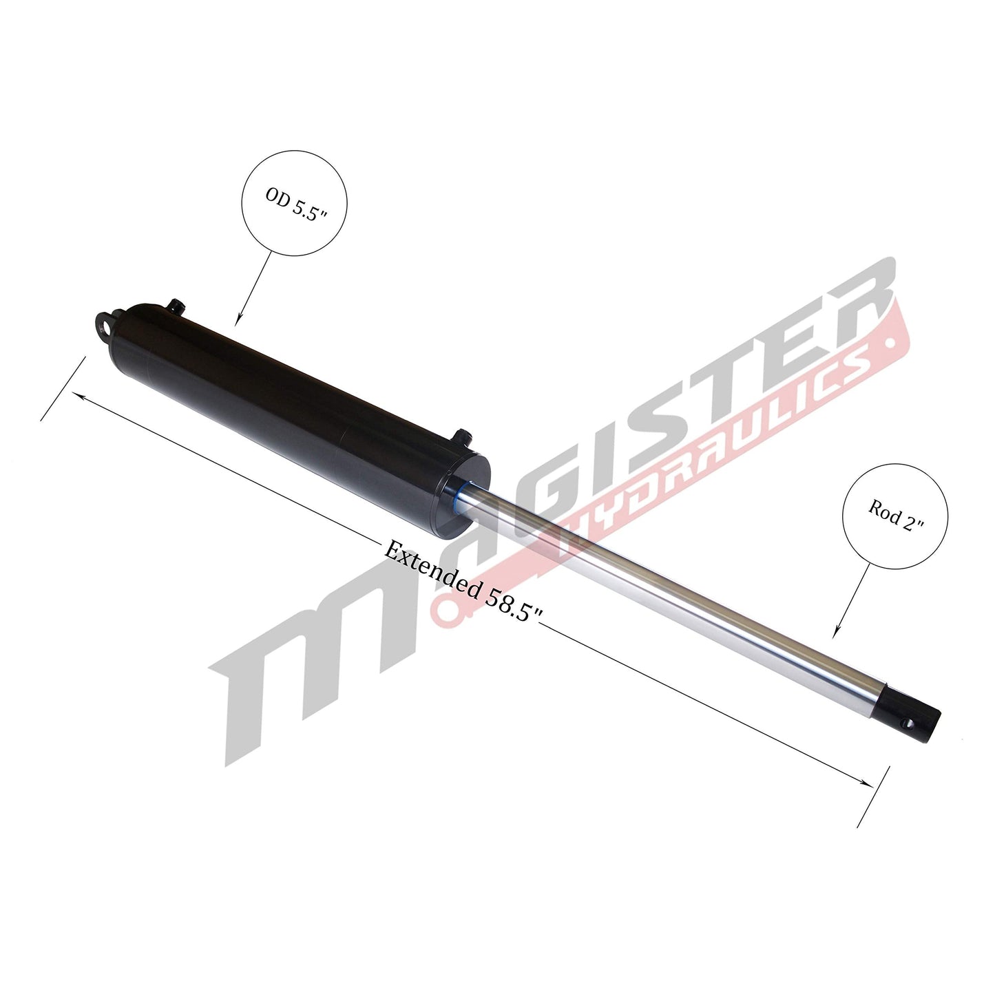 Magister Hydraulics Log Splitter Cylinder 5 in Bore x 24 in Stroke x 2 in Rod - Welded Double Acting Hydraulic Cylinder for Wood Splitter - Heavy-Duty Log Splitter Ram 5x24