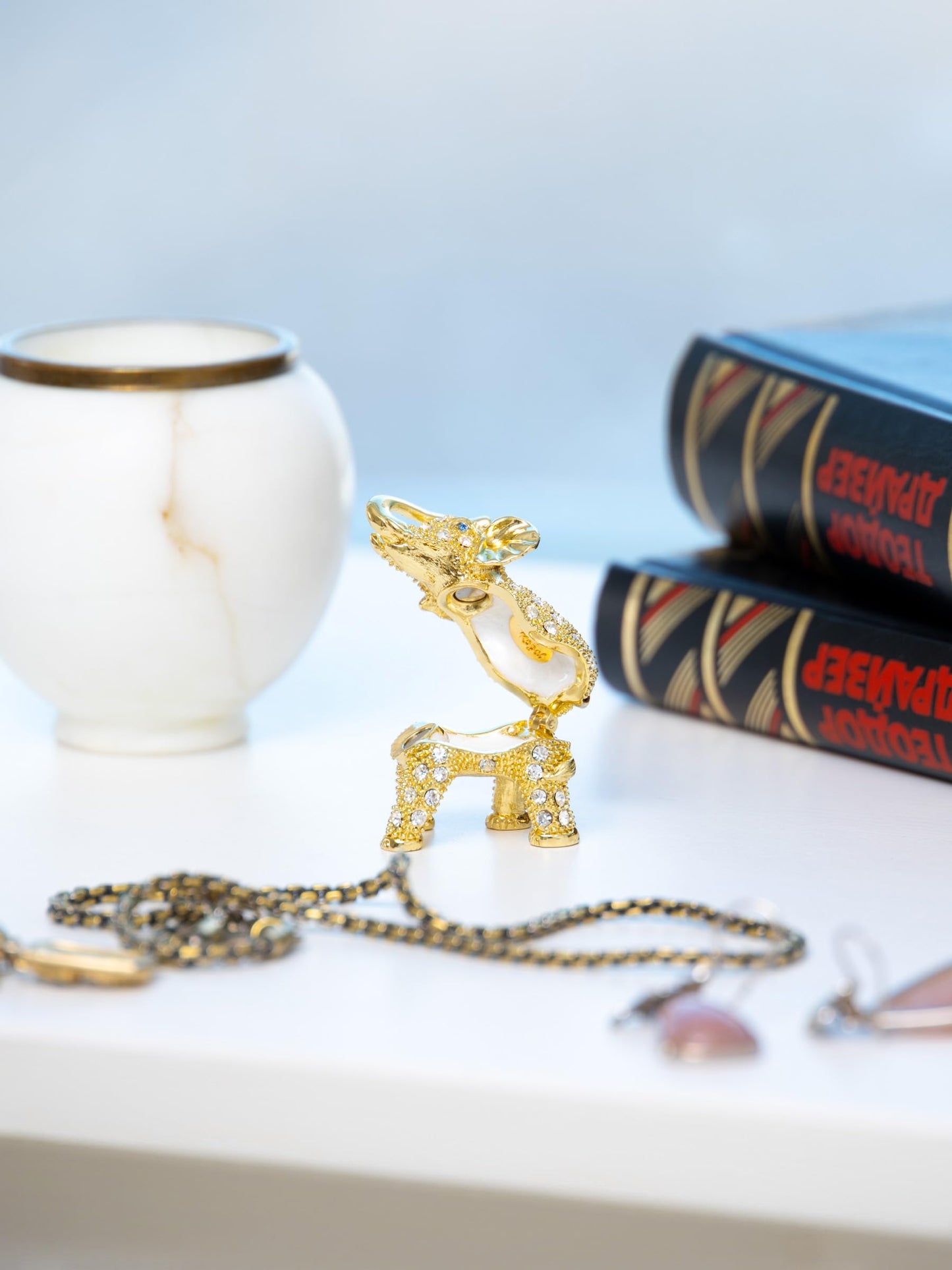 Keren Kopal Miniature Golden Elephant Trinket Box Faberge Style Animal Figurine Collectible for Collectors, Decorators, Enthusiasts Original Gift Idea