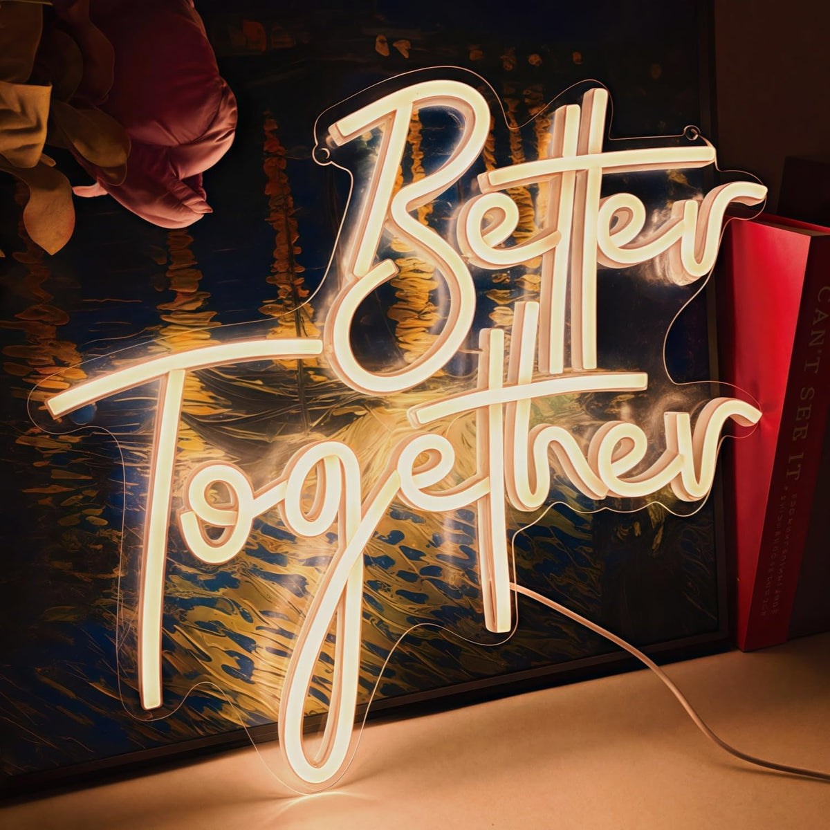 Better together Neon Signs for Wall Decor Neon Wall Art Acrylic LED Lights with Hanging Chain Light Up Signs for Bedroom Decor Man Cave Bar Pub Wedding Party 5V USB Operated Dimmable