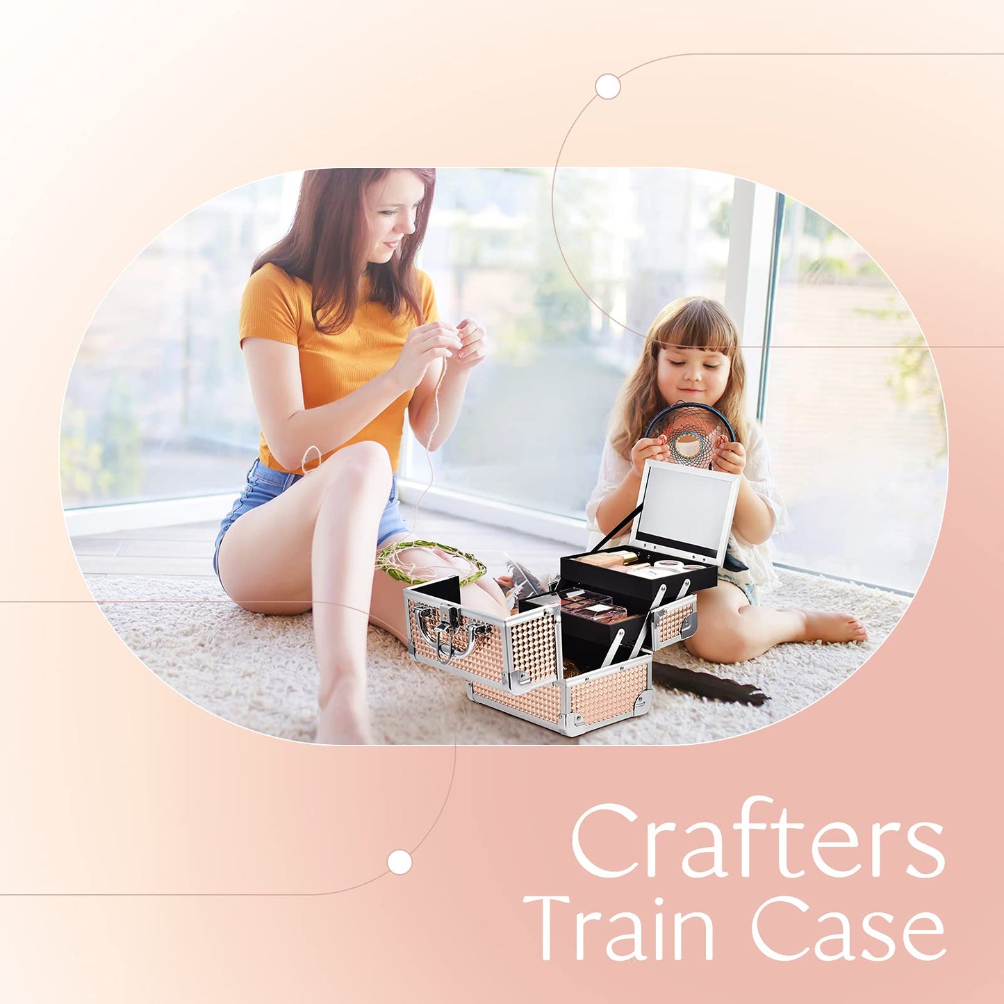 Joligrace Rose Gold Makeup Box Vanity Case Cosmetic Organiser Case Travel Make Up Case Beauty Box with Mirror, 2 Trays, Lockable, Size: 19.5 x 15 x 16cm